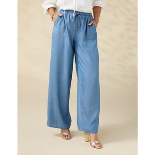 Khloe Chambray Pant with Pockets - Medium Denim
