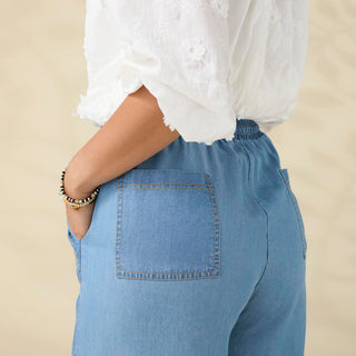Khloe Chambray Pant with Pockets - Medium Denim