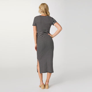 Amara Stripe Tie Waist Midi Dress - Black/White
