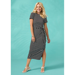 Amara Stripe Tie Waist Midi Dress - Black/White