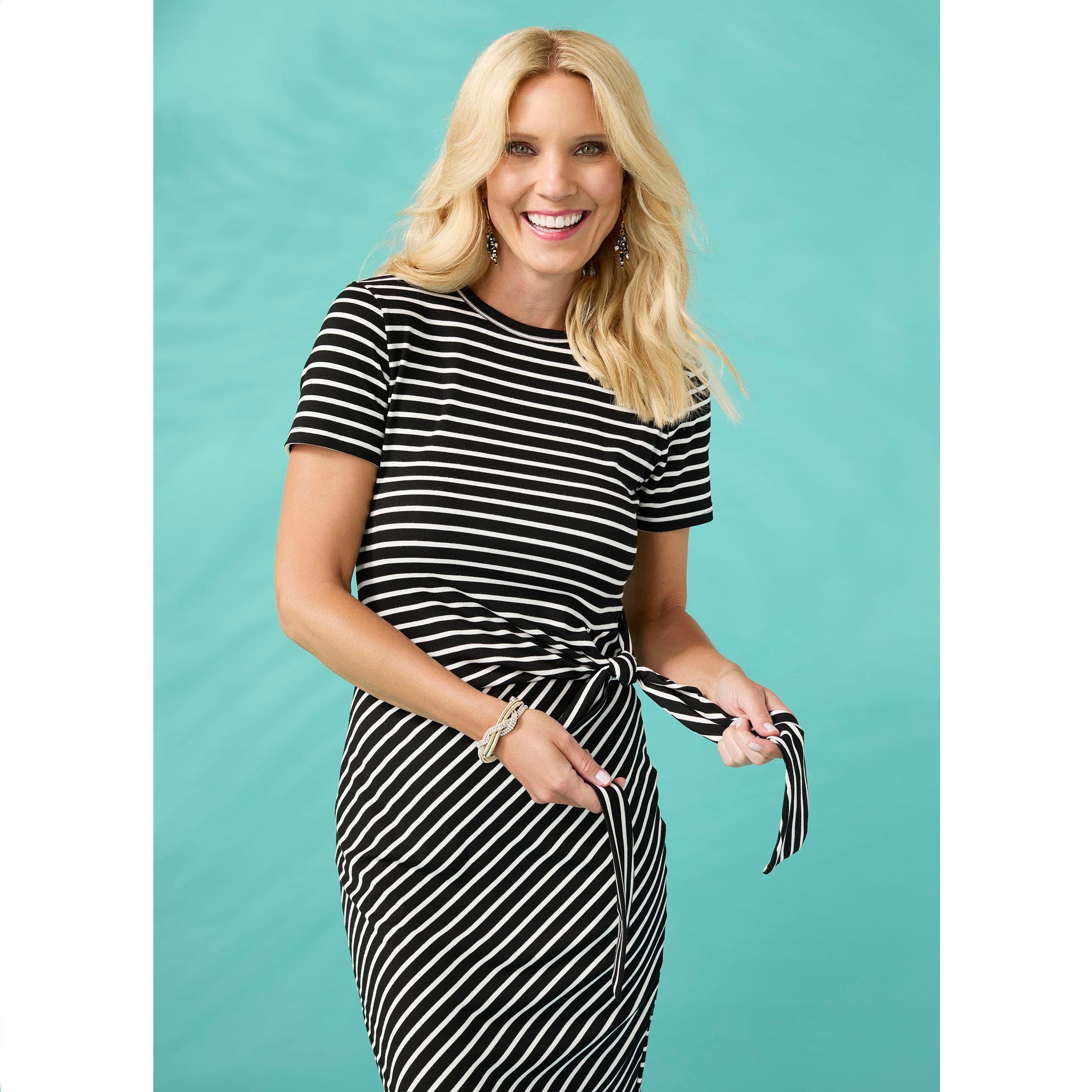 Amara Stripe Tie Waist Midi Dress