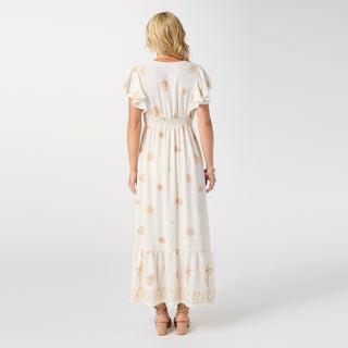Celeste Embroidered Flutter Sleeve Maxi Dress - Ivory