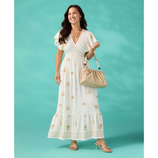 Celeste Embroidered Flutter Sleeve Maxi Dress - Ivory
