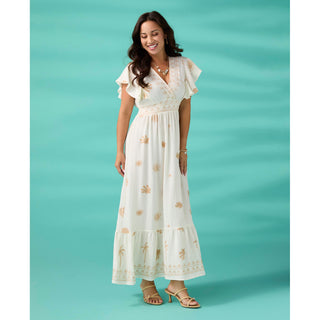 Celeste Embroidered Flutter Sleeve Maxi Dress - Ivory