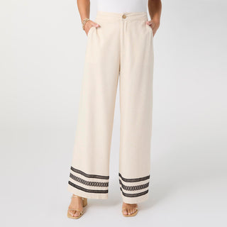 Isabelle Linen Pant with Crochet Trim - Natural