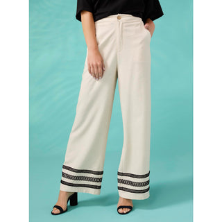 Isabelle Linen Pant with Crochet Trim - Natural
