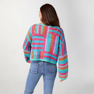 Kasey Long Sleeve Crochet Top - Bright Multi