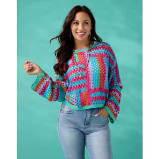 Kasey Long Sleeve Crochet Top - Bright Multi