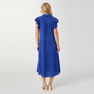 Kendall Flutter Sleeve V-Neck Tiered Maxi Dress - Cobalt