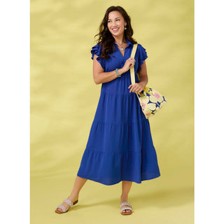 Kendall Flutter Sleeve V-Neck Tiered Maxi Dress - Cobalt