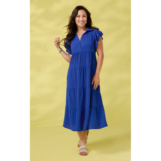 Kendall Flutter Sleeve V-Neck Tiered Maxi Dress - Cobalt
