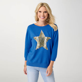 Lightweight Heavenly-Luxe 3/4 Sleeve Star Sweater - Royal Blue