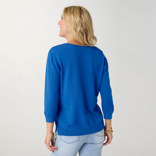 Lightweight Heavenly-Luxe 3/4 Sleeve Star Sweater - Royal Blue