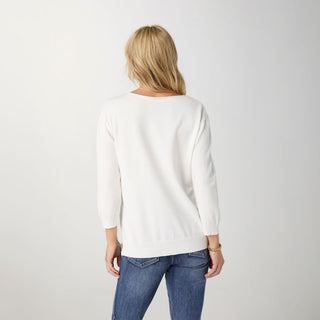 Lightweight Heavenly-Luxe 3/4 Sleeve Star Sweater - Bright White