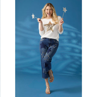 Lightweight Heavenly-Luxe 3/4 Sleeve Star Sweater - Bright White