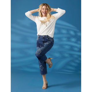 Lightweight Heavenly-Luxe 3/4 Sleeve Star Sweater - Bright White