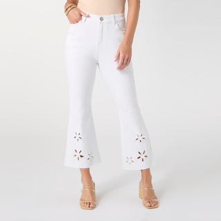 Morgan Flare Crop with Floral Cut-Out - Crisp White