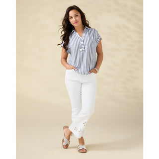 Morgan Flare Crop with Floral Cut-Out - Crisp White