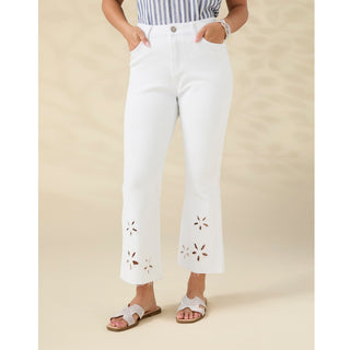 Morgan Flare Crop with Floral Cut-Out - Crisp White