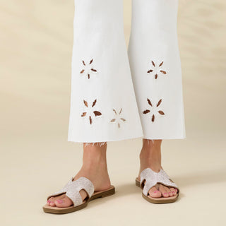 Morgan Flare Crop with Floral Cut-Out - Crisp White