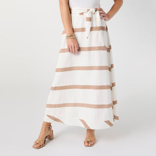 Katherine Striped Tie Waist Skirt - Cream/Brown