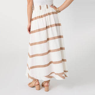 Katherine Striped Tie Waist Skirt - Cream/Brown