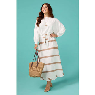 Katherine Striped Tie Waist Skirt - Cream/Brown