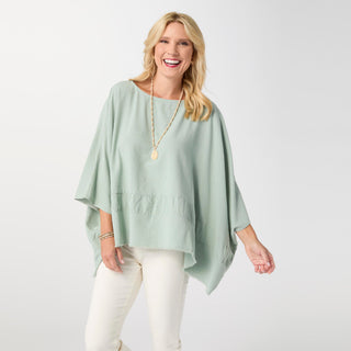 Peyton Frayed Edge Poncho - Sea Glass