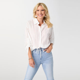 Rachel Eyelet Tab Sleeve Drawstring Jacket - White