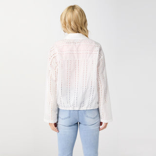 Rachel Eyelet Tab Sleeve Drawstring Jacket - White