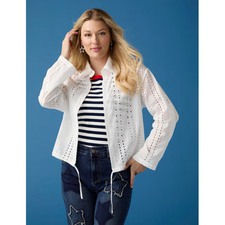 Rachel Eyelet Tab Sleeve Drawstring Jacket - White