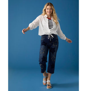 Rachel Eyelet Tab Sleeve Drawstring Jacket - White