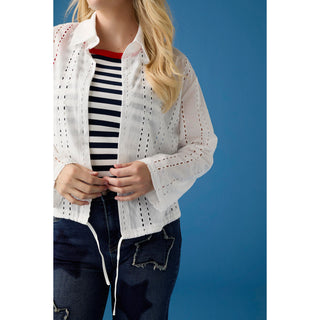 Rachel Eyelet Tab Sleeve Drawstring Jacket - White