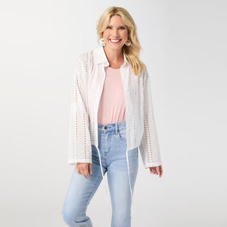 Rachel Eyelet Tab Sleeve Drawstring Jacket - White