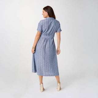 Miriam Short Sleeve Shirtdress with Belt - Blue Stripe