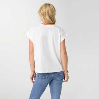 Reese Cap Sleeve Floral Applique Top - White