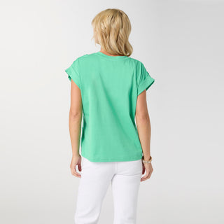 Reese Cap Sleeve Floral Applique Top - Jade Green