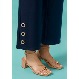 Georgie Wide Leg Crop with Side Grommets - Navy