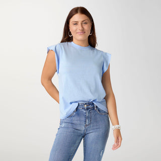 Lilly Ruffle Cap Sleeve Top - Blue Aura