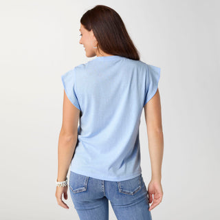 Lilly Ruffle Cap Sleeve Top - Blue Aura