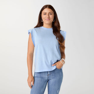 Lilly Ruffle Cap Sleeve Top - Blue Aura