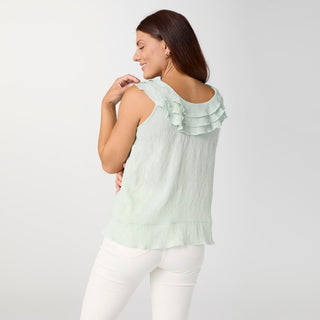 Greer Ruffle Neck Tank - Sea Glass