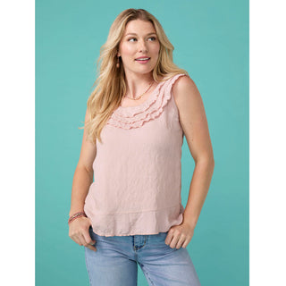 Greer Ruffle Neck Tank - Sea Glass