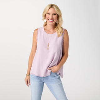 Sloane Button Back Tank with Frayed Edge - Orchid Bloom
