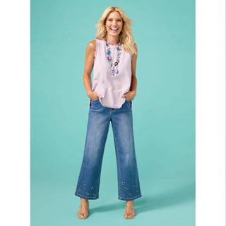 Sloane Button Back Tank with Frayed Edge - Orchid Bloom