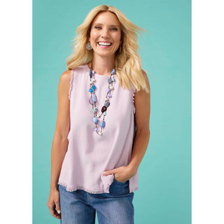 Sloane Button Back Tank with Frayed Edge - Orchid Bloom