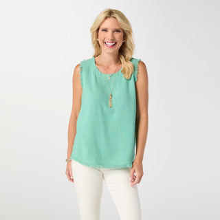 Sloane Button Back Tank with Frayed Edge - Jelly Mint