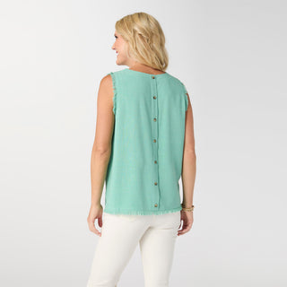 Sloane Button Back Tank with Frayed Edge - Jelly Mint