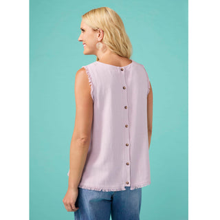 Sloane Button Back Tank with Frayed Edge - Jelly Mint