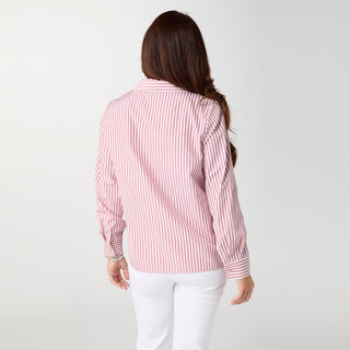 Mabel Long Sleeve Striped Button Front Top - Rose/White